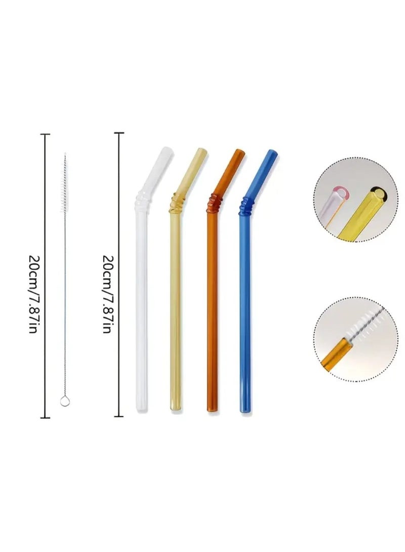 LDQ 5pcs Colorful Borosilicate Glass Straws Set with Cleaning Brush – Reusable Heat-Resistant Drinking Straws (20cm) for Coffee, Juice & Beverages - Image 2